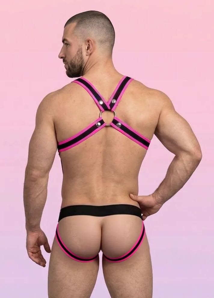 Mysteryglove Men's Contrast Strap Harness Jockstrap Set with Ring Detail