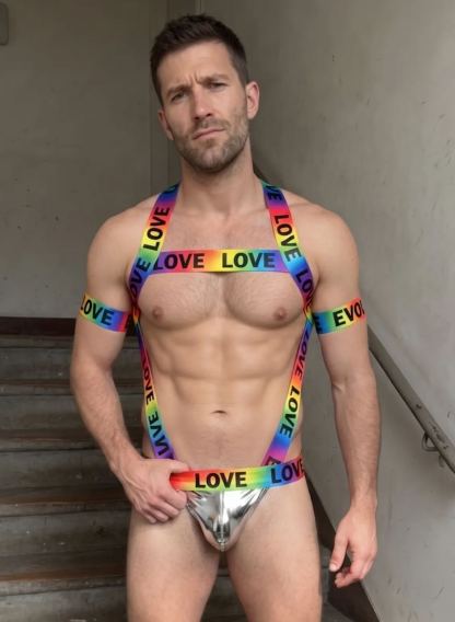Mysteryglove LOVE Logo Rainbow Strappy Harness + Jockstrap Combo