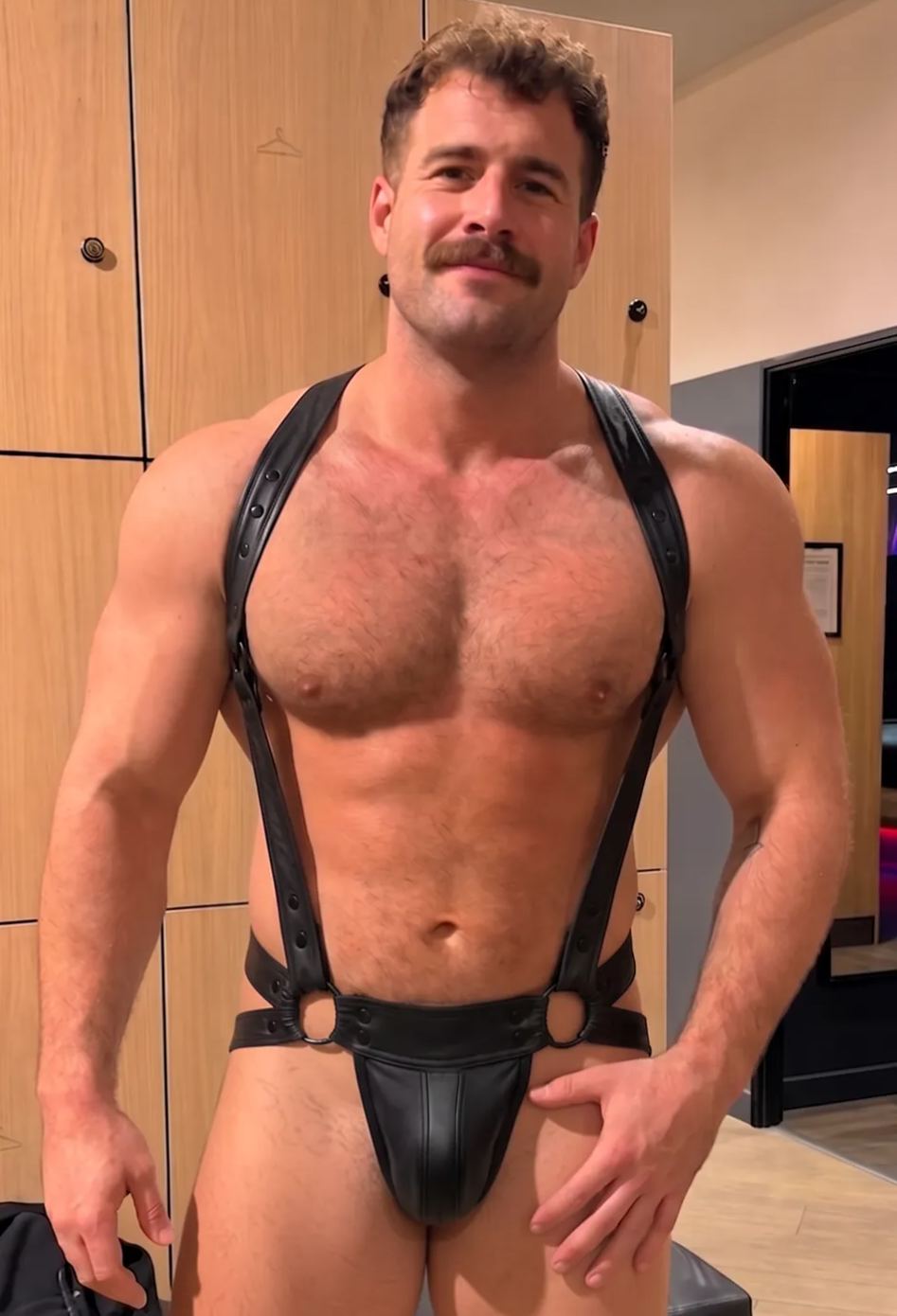 Mysteryglove Men’s PU Leather Harness Jockstrap — Dual O-Rings, Open-Side Straps, Built-In Pouch
