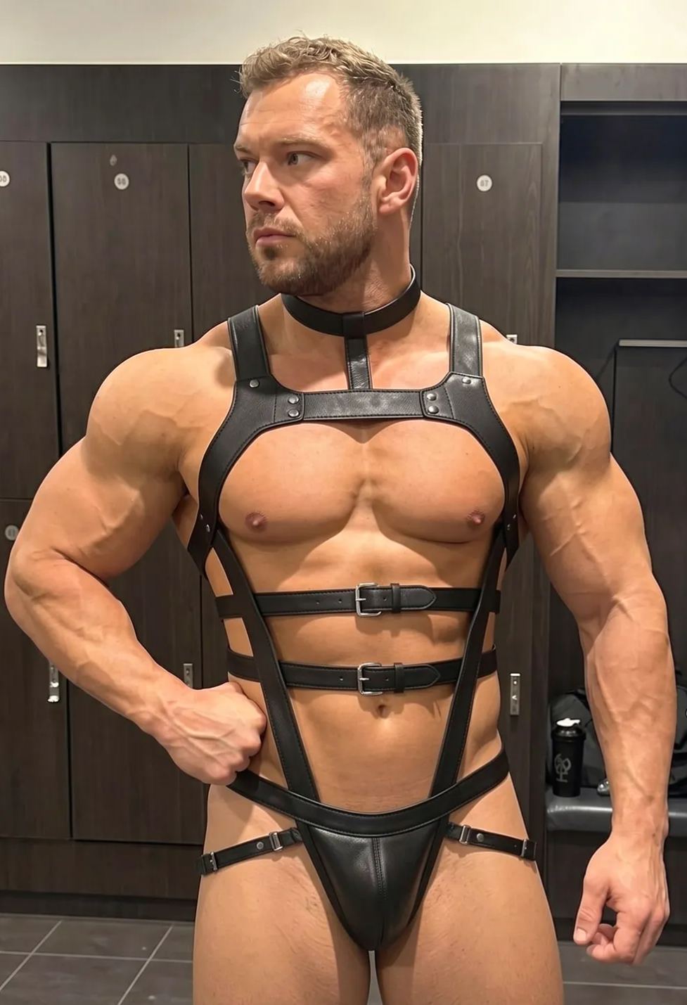 Mysteryglove PU Leather Full-Body Harness Set – Chest Straps + Jock, Adjustable Buckles