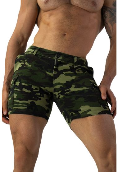 Army Camo Cargo Shorts with Back Zipper