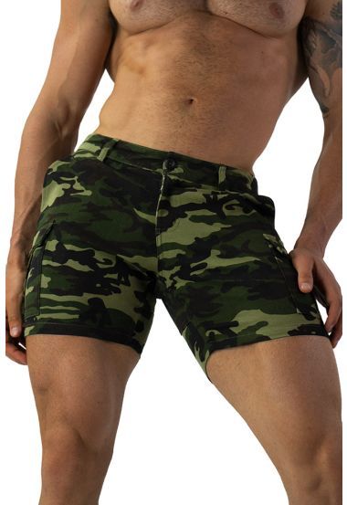 Army Camo Cargo Shorts with Back Zipper