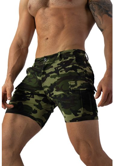 Army Camo Cargo Shorts with Back Zipper