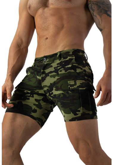 Army Camo Cargo Shorts with Back Zipper