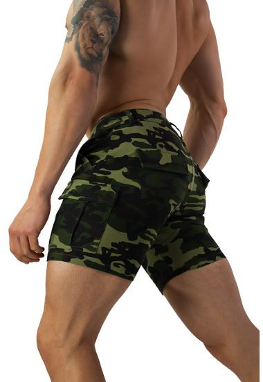 Army Camo Cargo Shorts with Back Zipper