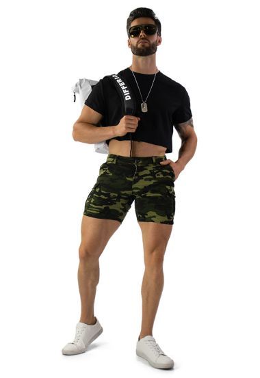 Army Camo Cargo Shorts with Back Zipper