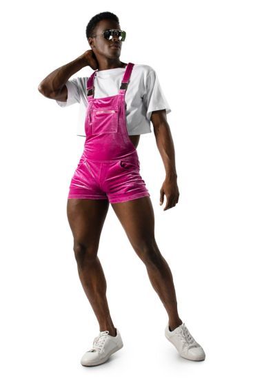 Pink Velvet Slim Fit Overall Shorts for a Sweet and Stylish Look