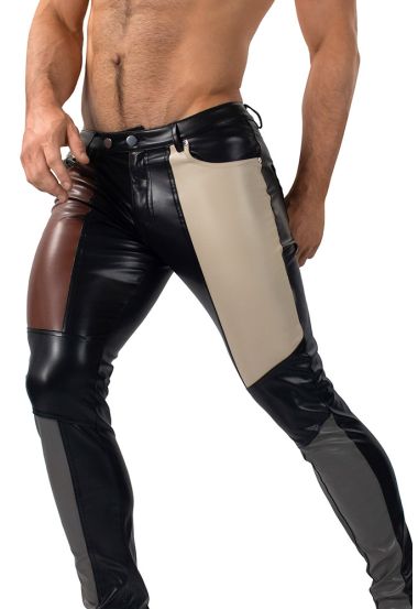 Berlin Color Block Faux Leather Trousers Pi