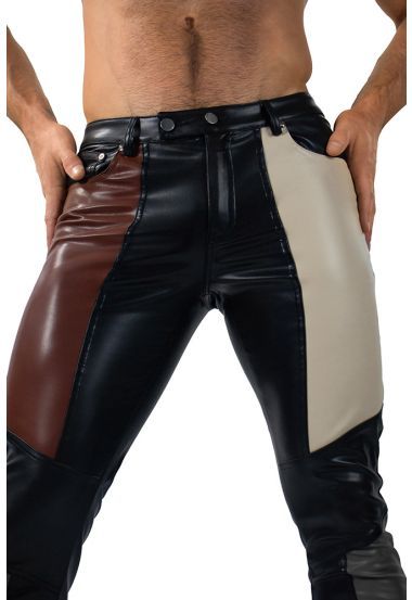 Berlin Color Block Faux Leather Trousers Pi