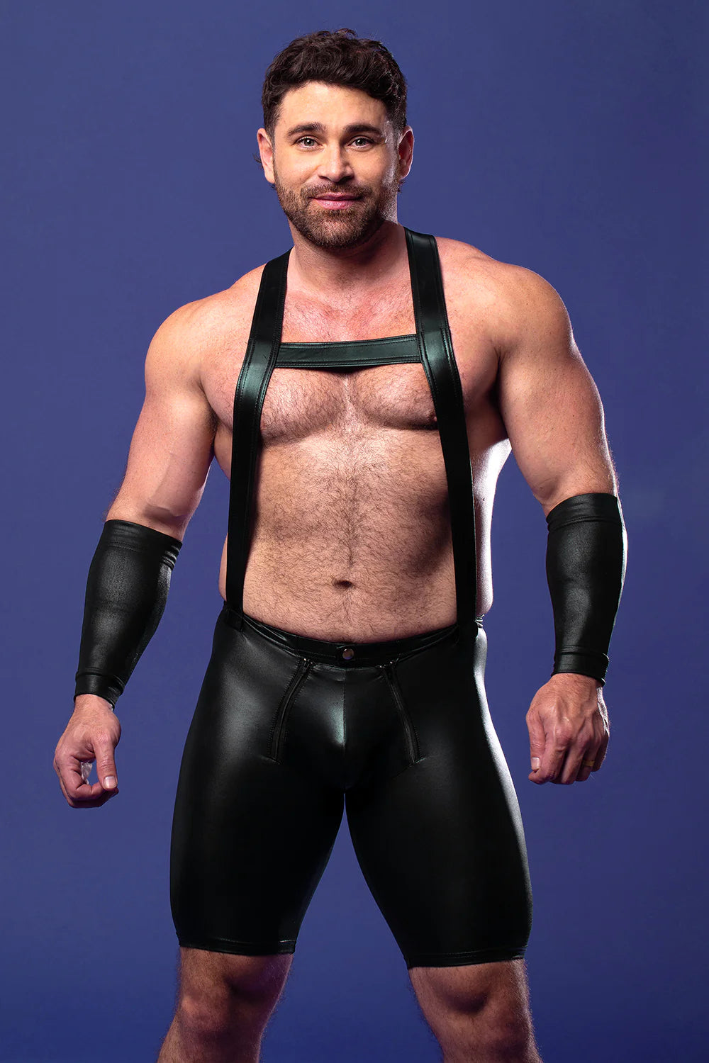 Mysteryglove Men’s Faux Leather Suspender Shorts