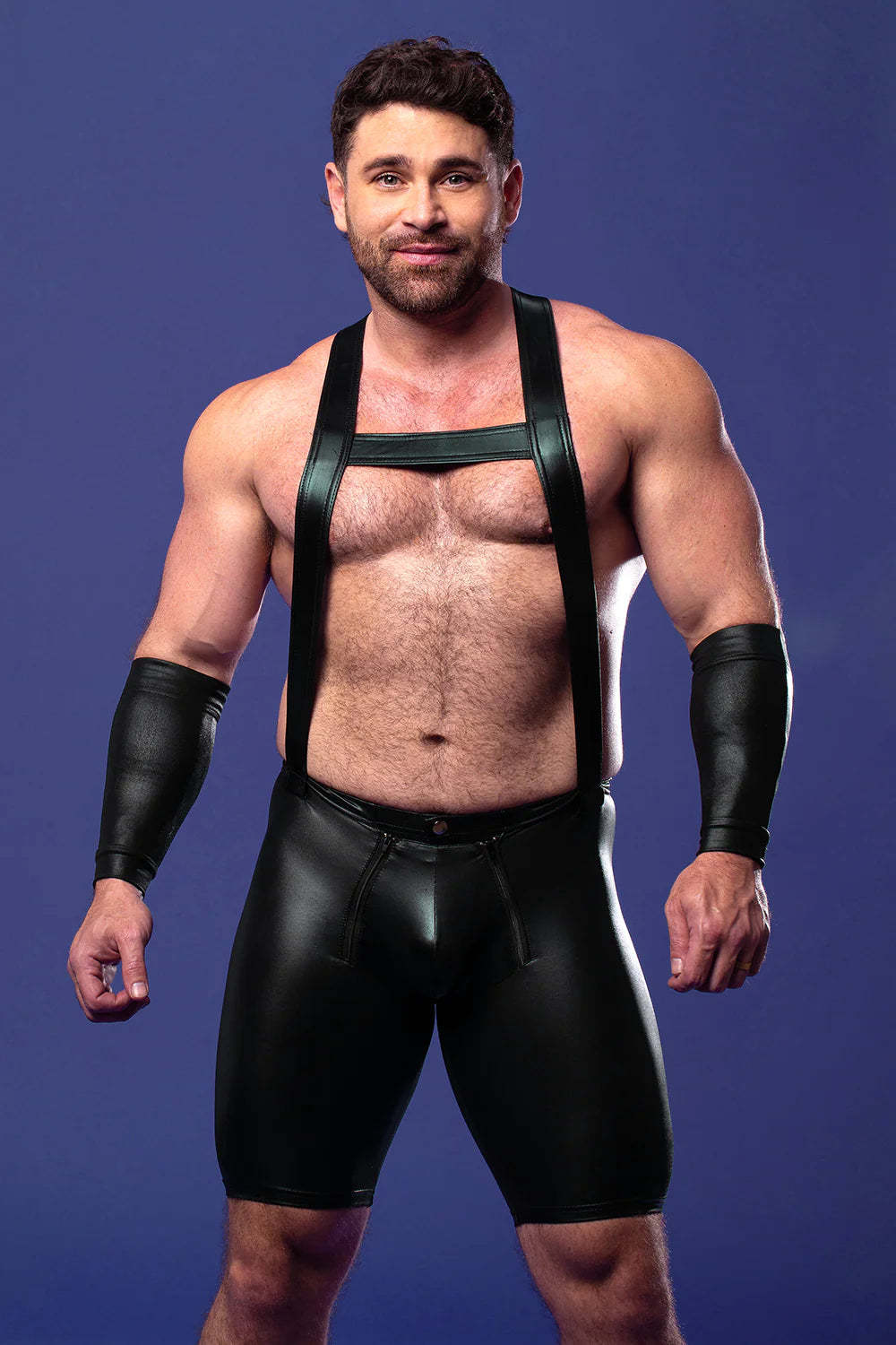 Mysteryglove Men’s Faux Leather Suspender Shorts