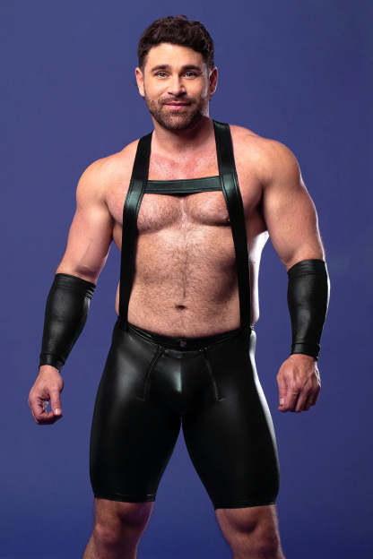 Mysteryglove Men’s Faux Leather Suspender Shorts