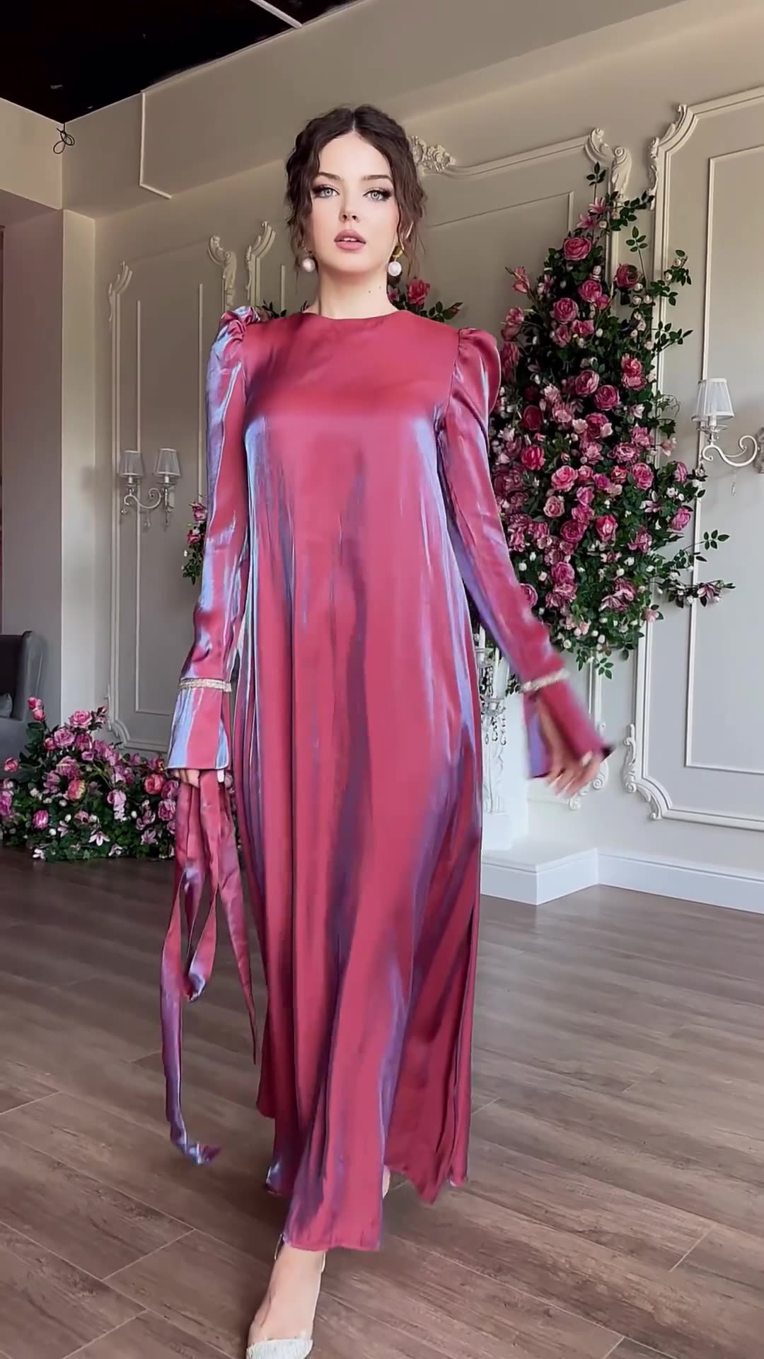 New Glitter Glass Satin Elegant Swing Dress