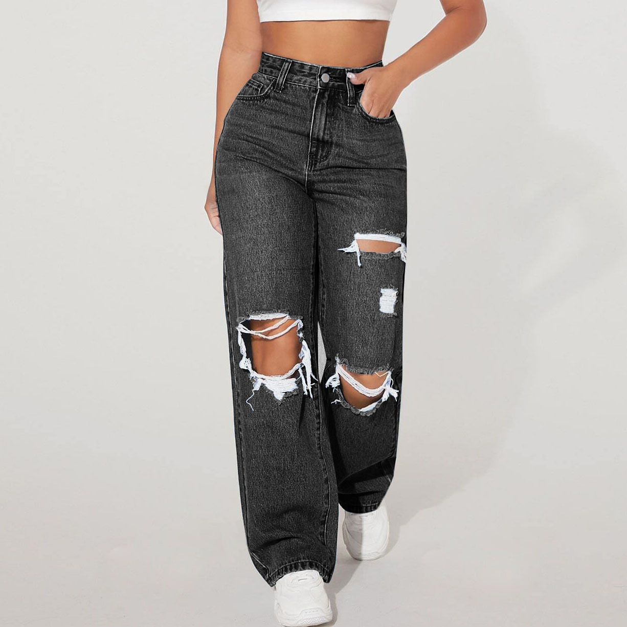 Straight Street Loose Casual High Waist Jeans