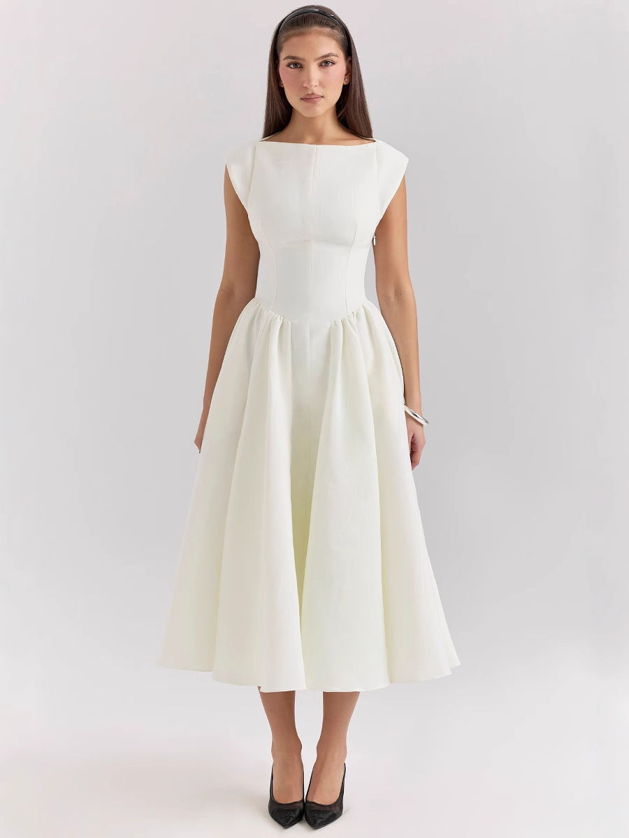 Spring and summer women's backless round neck sleeveless vest dress