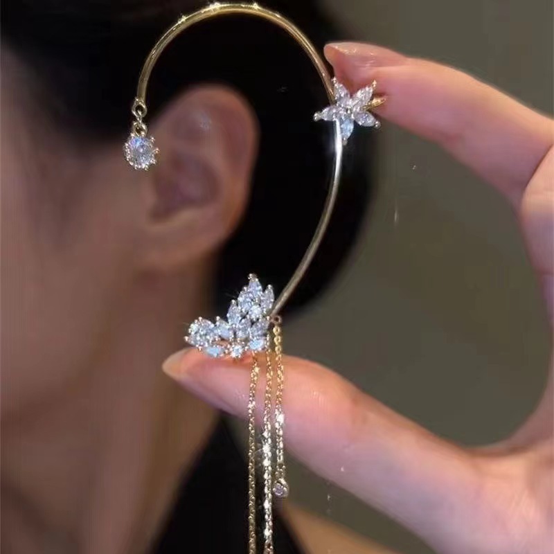 Star tassel earrings with diamonds