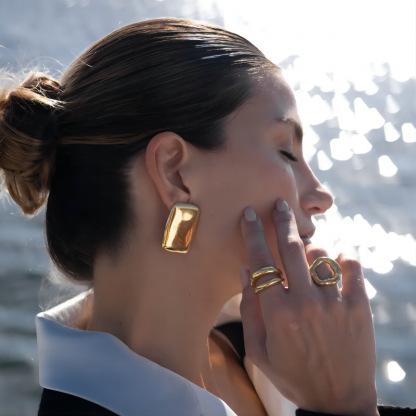 Chic Rectangular Gold and Silver - Tone Stud Earrings