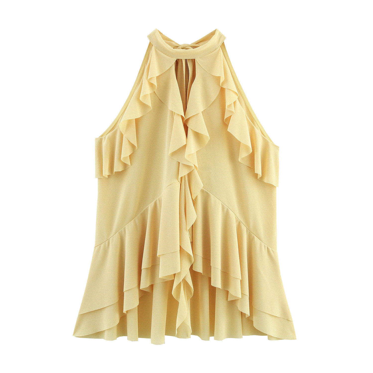 Elegant sleeveless slim fit layered halterneck top