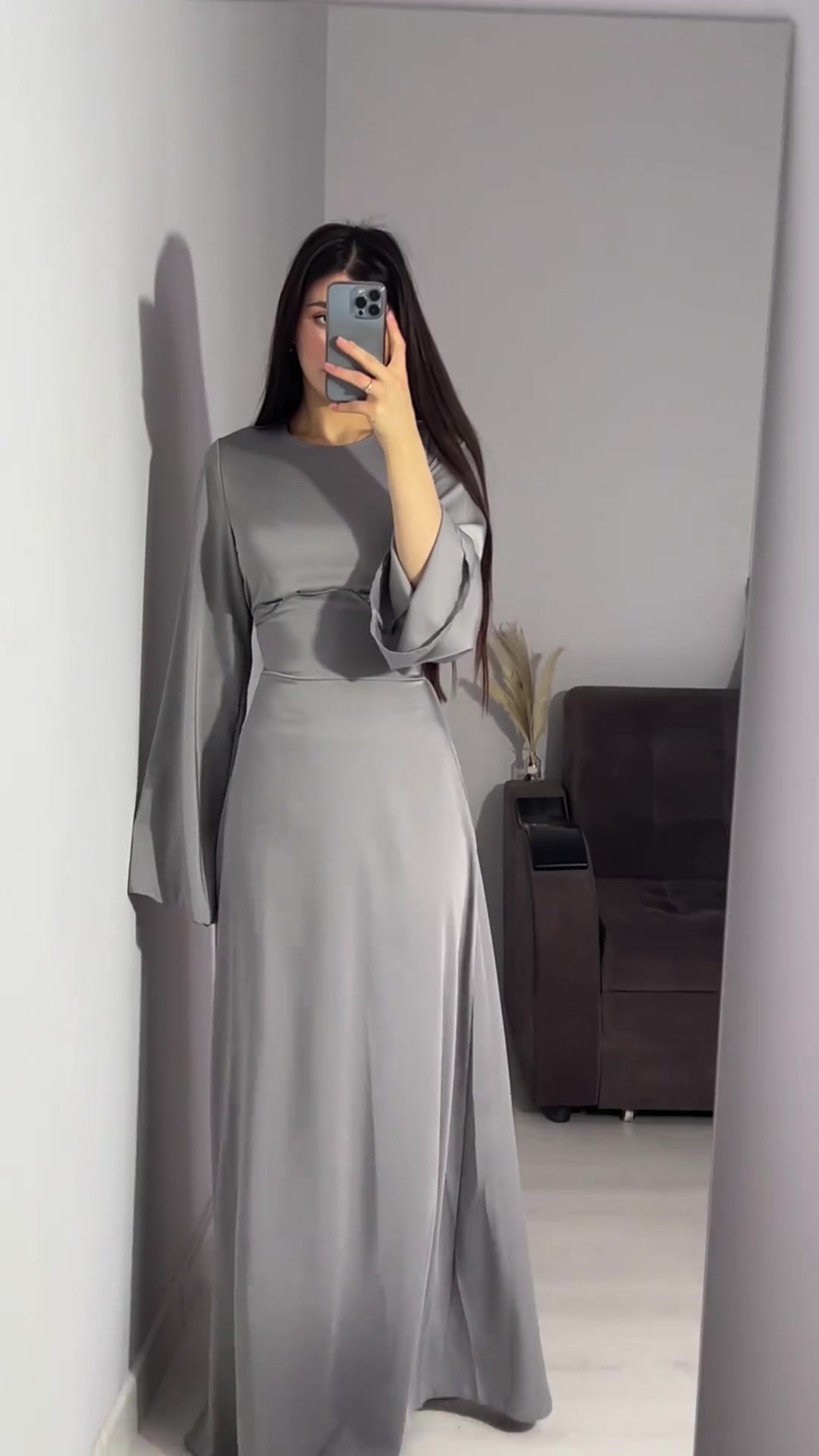 New style waist slimming straps solid color long sleeves long dress temperament dress for women