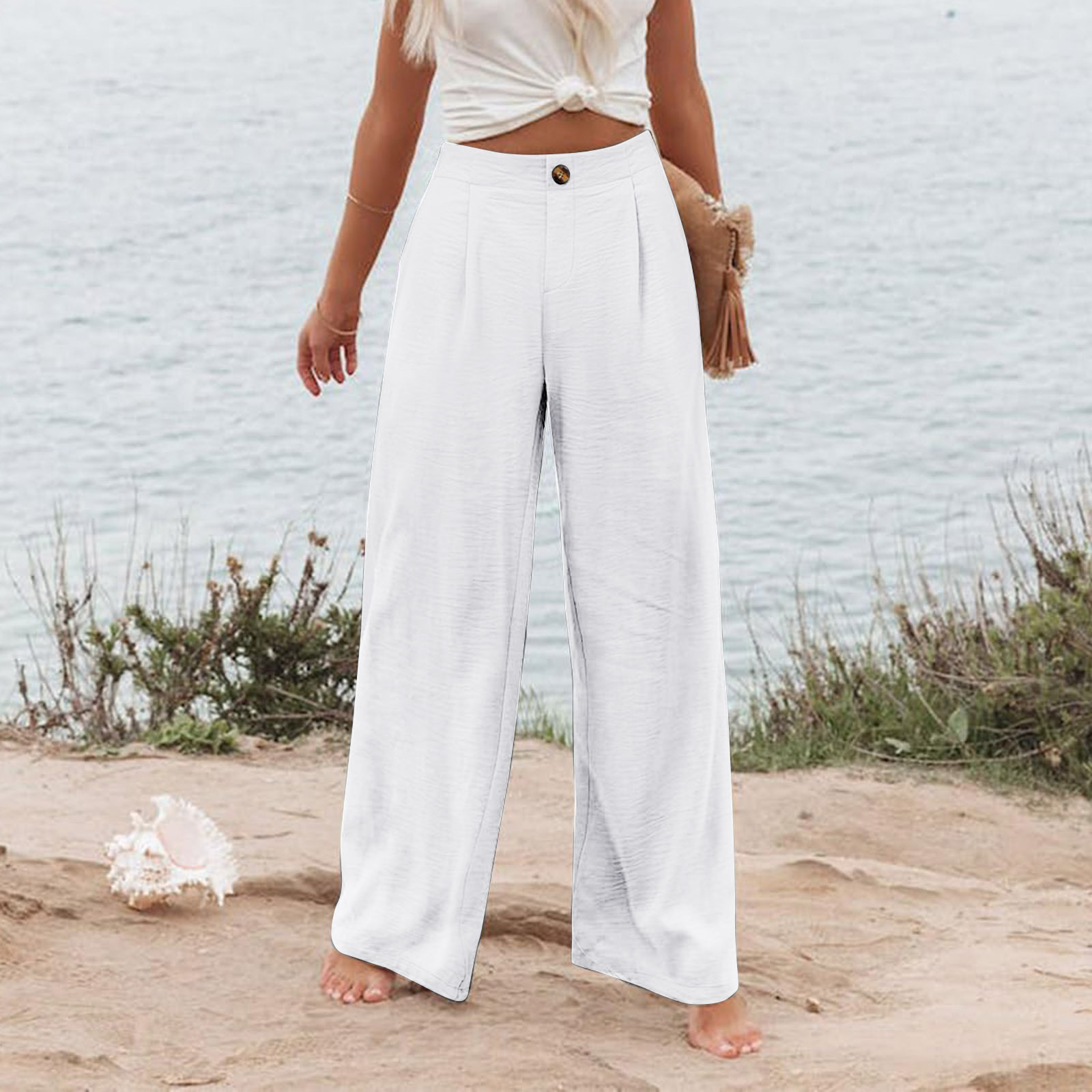 Comfortable high waist trousers, button wide leg trousers