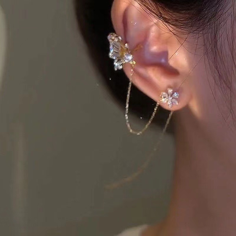 Butterfly Flower Ear Bone Clip Ear Wire Integrated Earrings A Pair