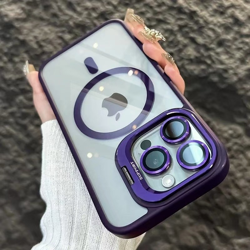 Magnetic lens holder, transparent acrylic Apple anti-fall mobile phone case