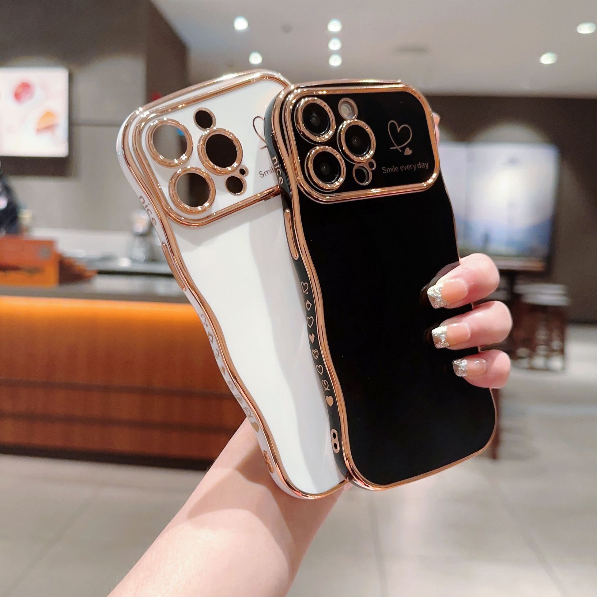 Electroplating big wave mobile phone case, Apple mobile phone side love anti-fall protective cover