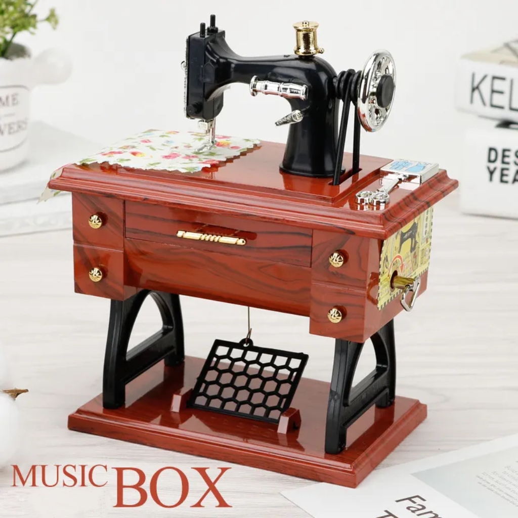 Vintage Imitation Wood Small Sewing Machine Model Music Box