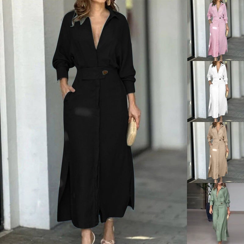 Cotton and linen solid color maxi dress