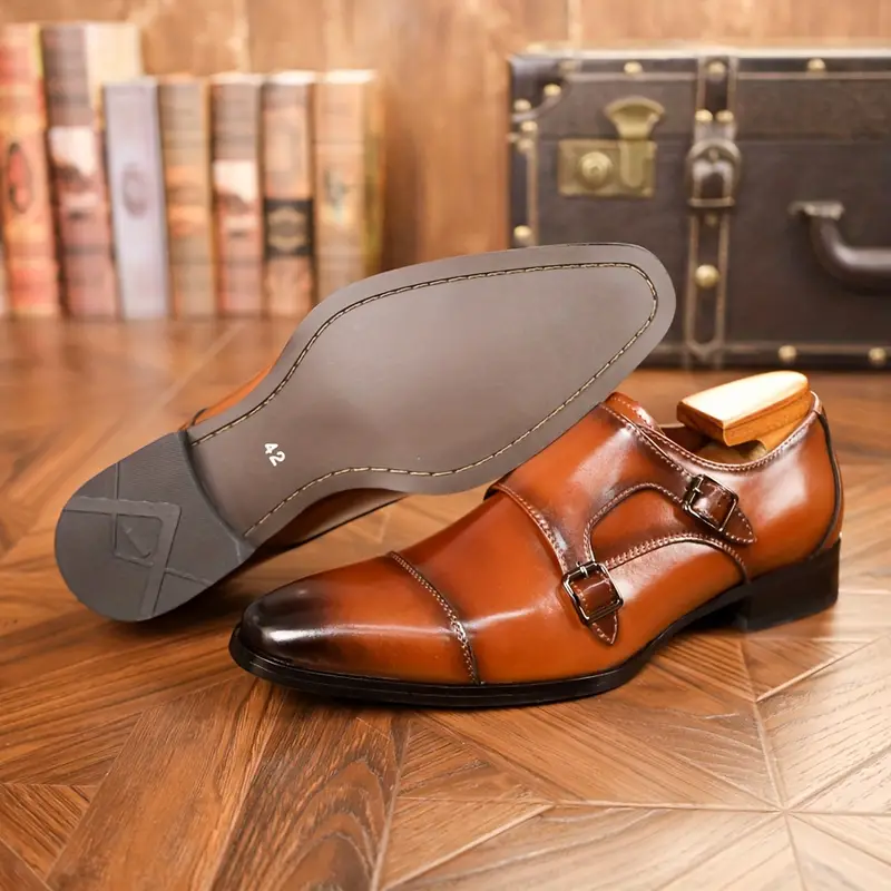 double monk strap slip loafers men s split leather uppers 2