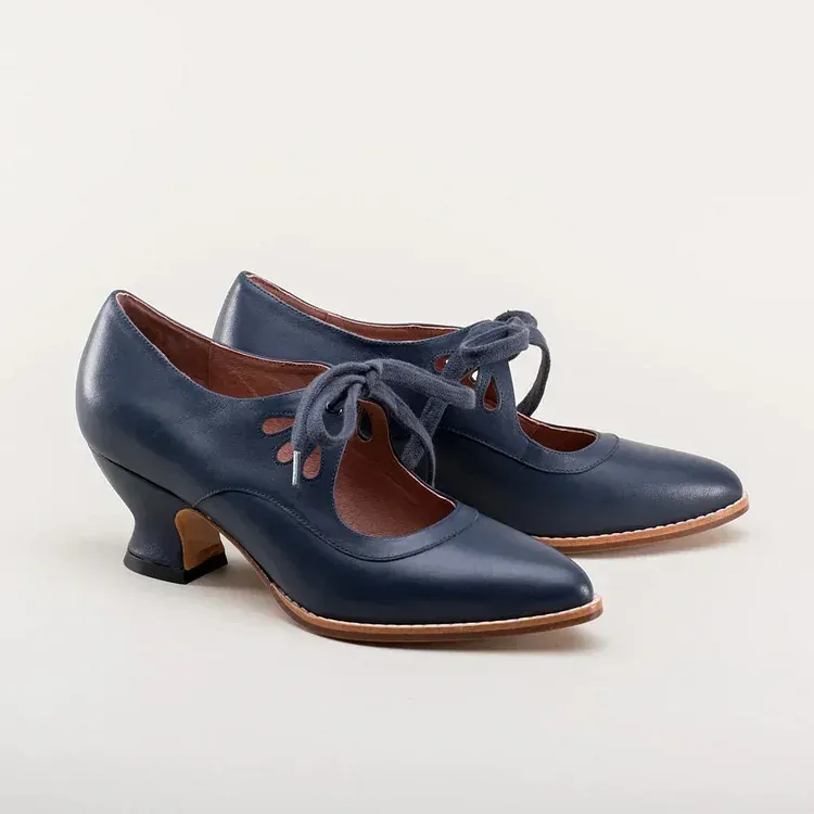 Women's Vintage Lace-Up Leather Heels