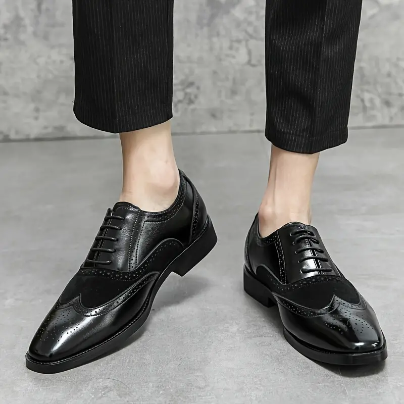 mens formal dress wing tip brogue shoes breathable anti skid lace up oxford shoes for business office wedding party spring summer and autumn men s shoes temu details 6