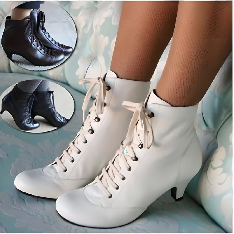 Women's White Lace-Up Victorian Ankle Boots