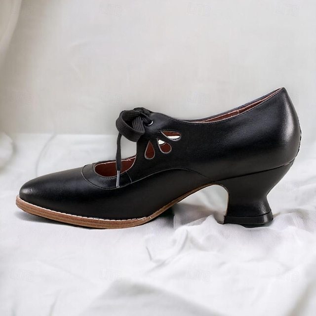 Women's Vintage Lace-Up Leather Heels