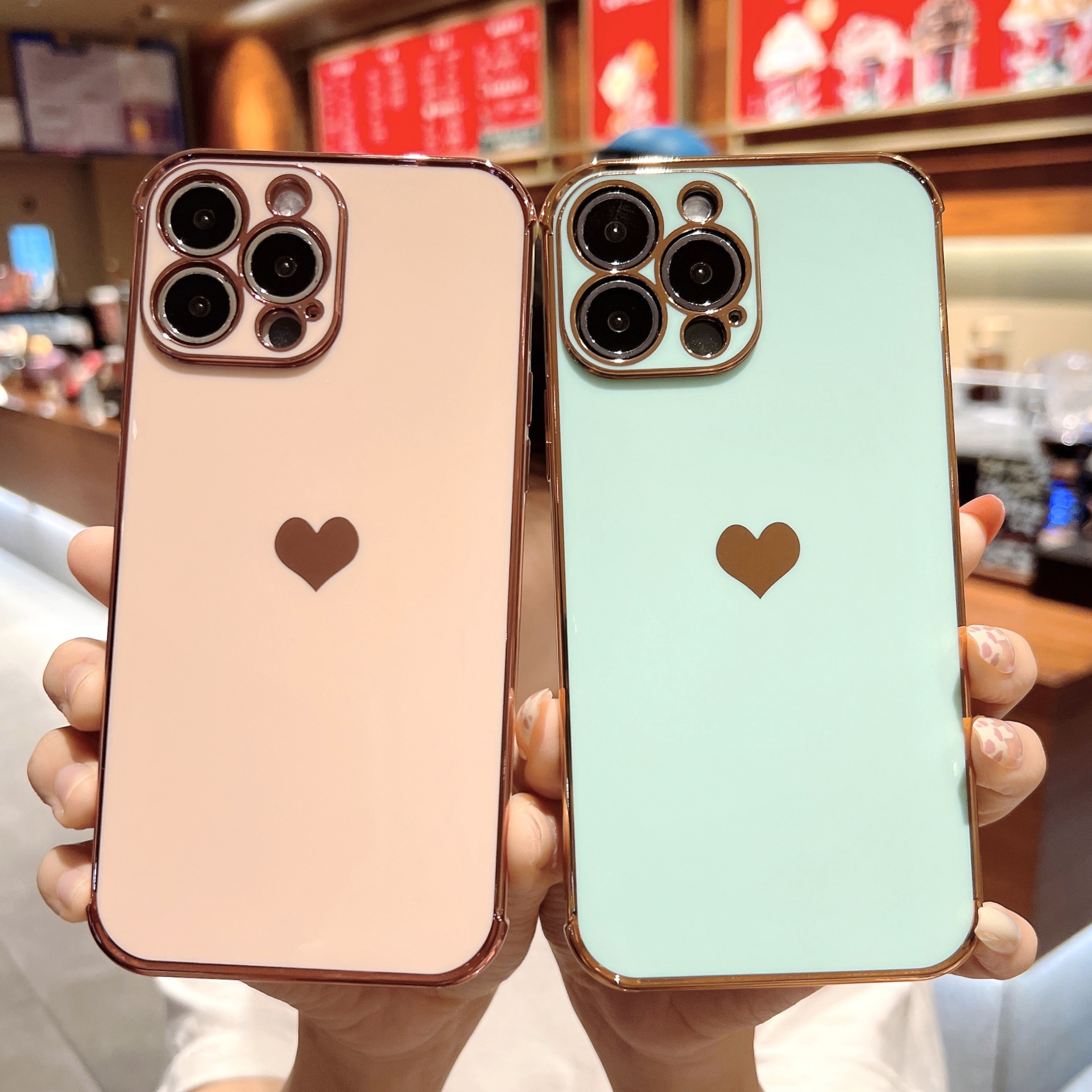 Electroplating side, heart shape mobile phone case