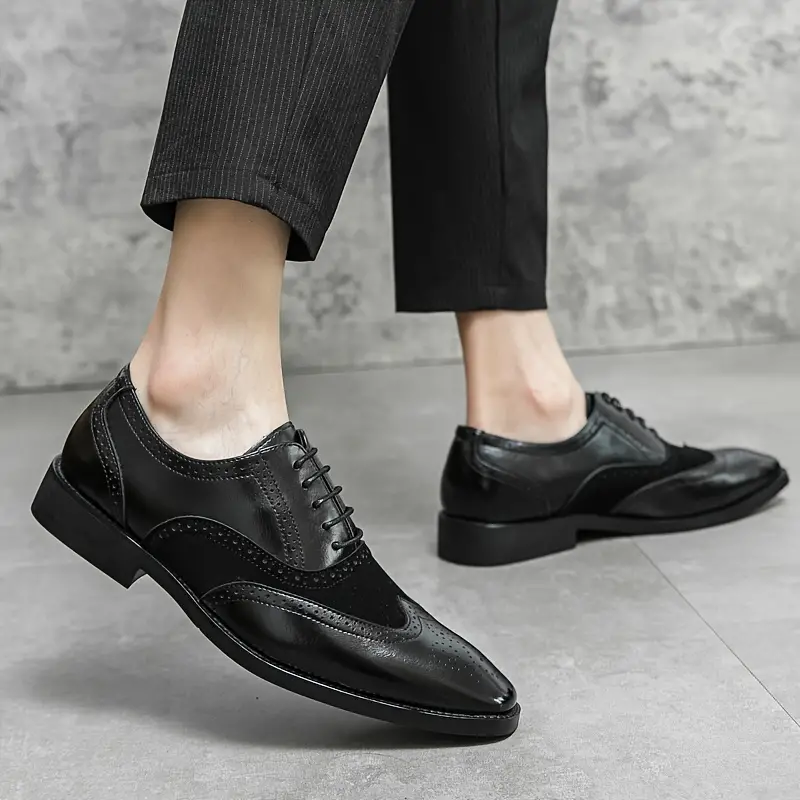 mens formal dress wing tip brogue shoes breathable anti skid lace up oxford shoes for business office wedding party spring summer and autumn men s shoes temu details 9