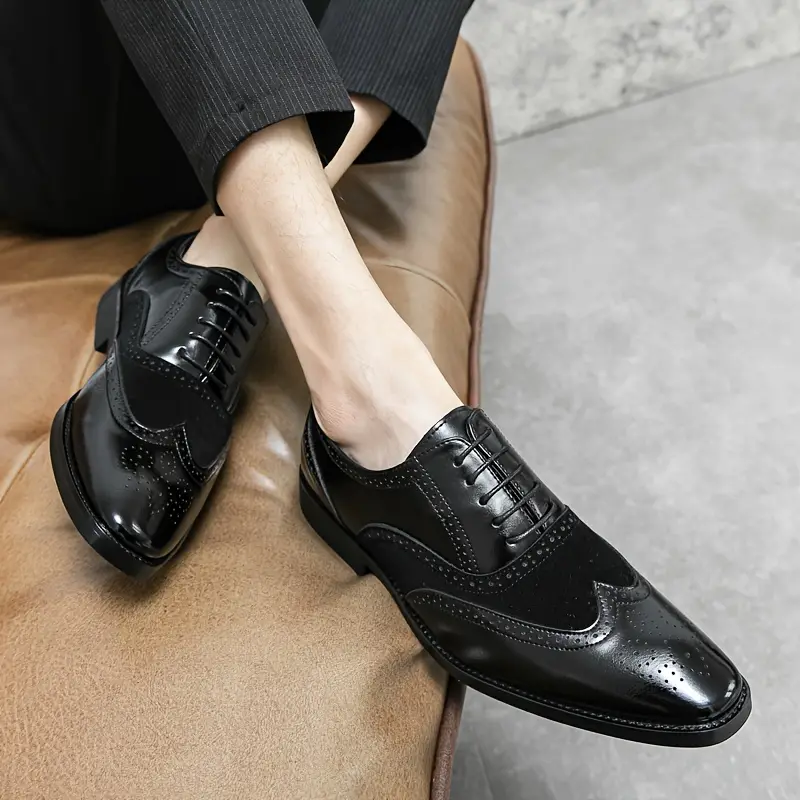 mens formal dress wing tip brogue shoes breathable anti skid lace up oxford shoes for business office wedding party spring summer and autumn men s shoes temu details 8