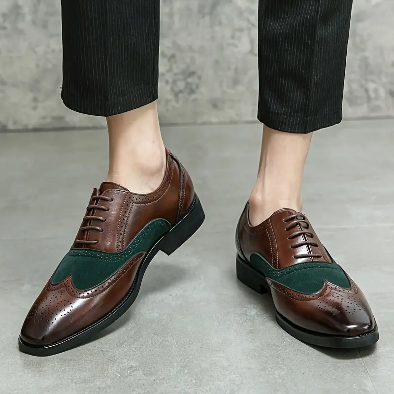 mens formal dress wing tip brogue shoes breathable anti skid lace up oxford shoes for business office wedding party spring summer and autumn men s shoes temu details 0