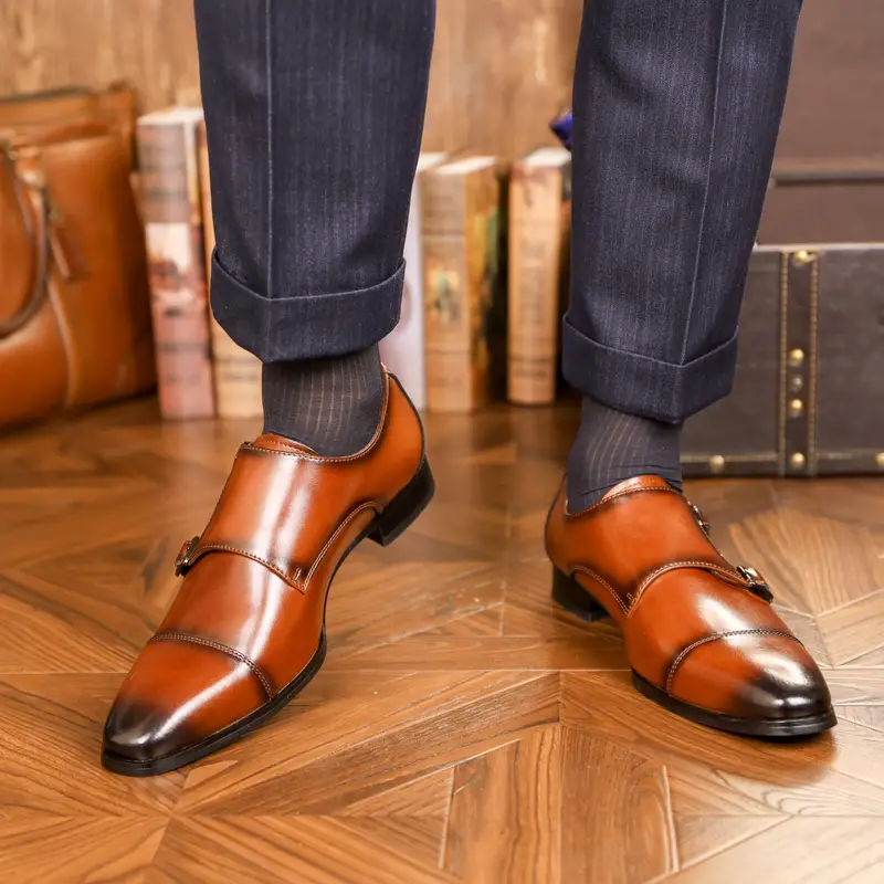 double monk strap slip loafers men s split leather uppers 5
