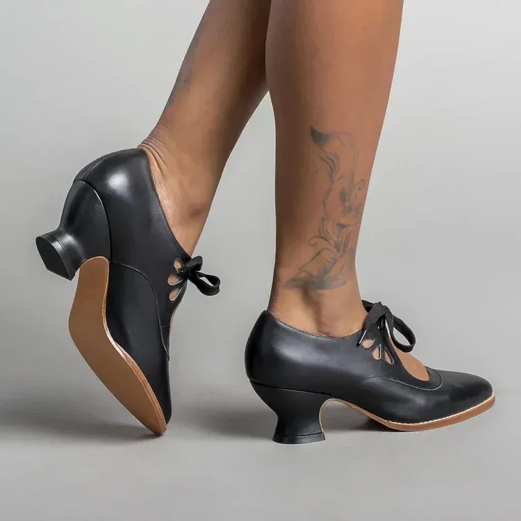 Women's Vintage Lace-Up Leather Heels