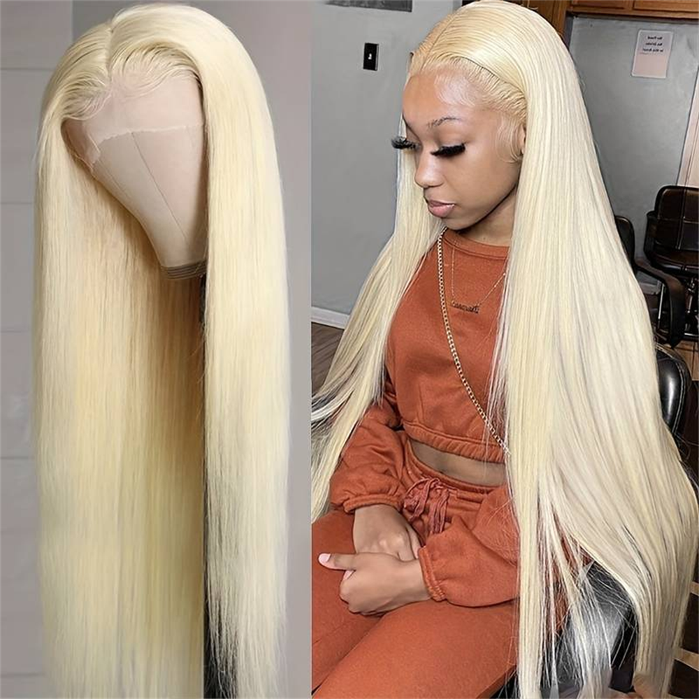 Blonde Lace Front Wig Straight Human Hair 26 Inch Barbie Blonde Wig