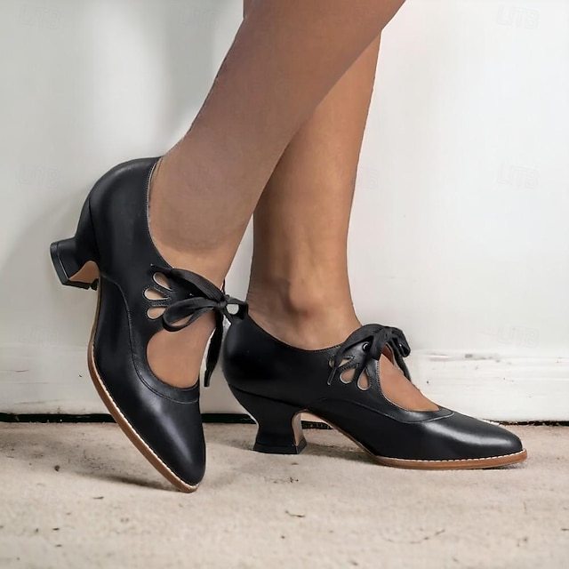 Women's Vintage Lace-Up Leather Heels