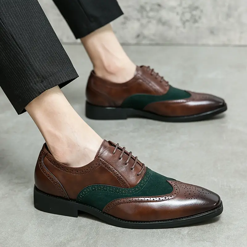 mens formal dress wing tip brogue shoes breathable anti skid lace up oxford shoes for business office wedding party spring summer and autumn men s shoes temu details 4