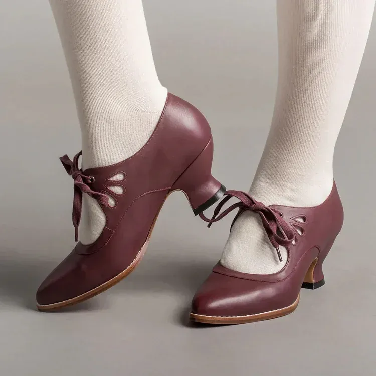 Women's Vintage Lace-Up Leather Heels