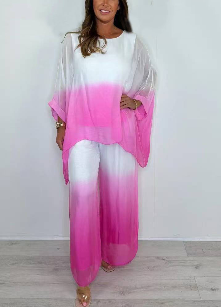 Mesh Mix Dip Dye Loose Flowy Top & Trouser Set