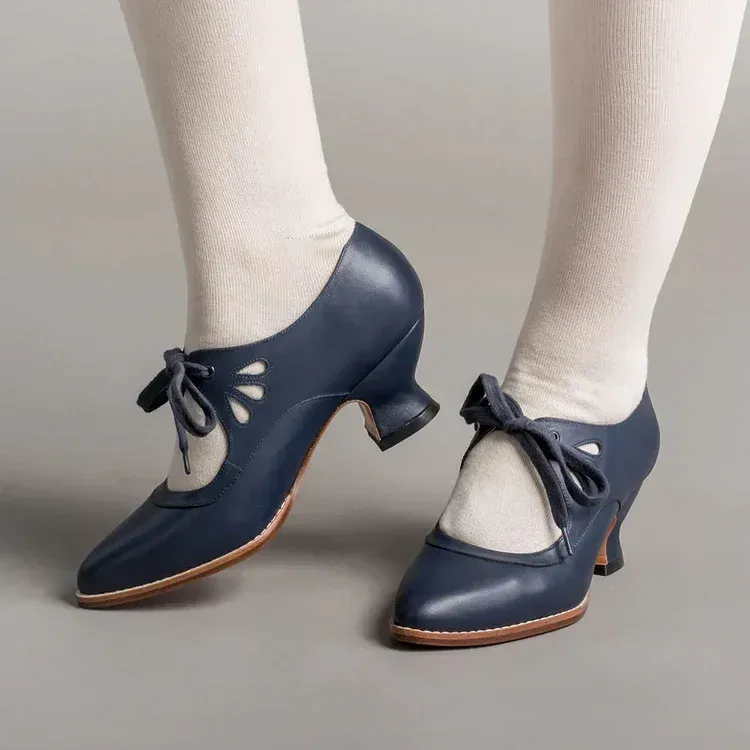 Women's Vintage Lace-Up Leather Heels