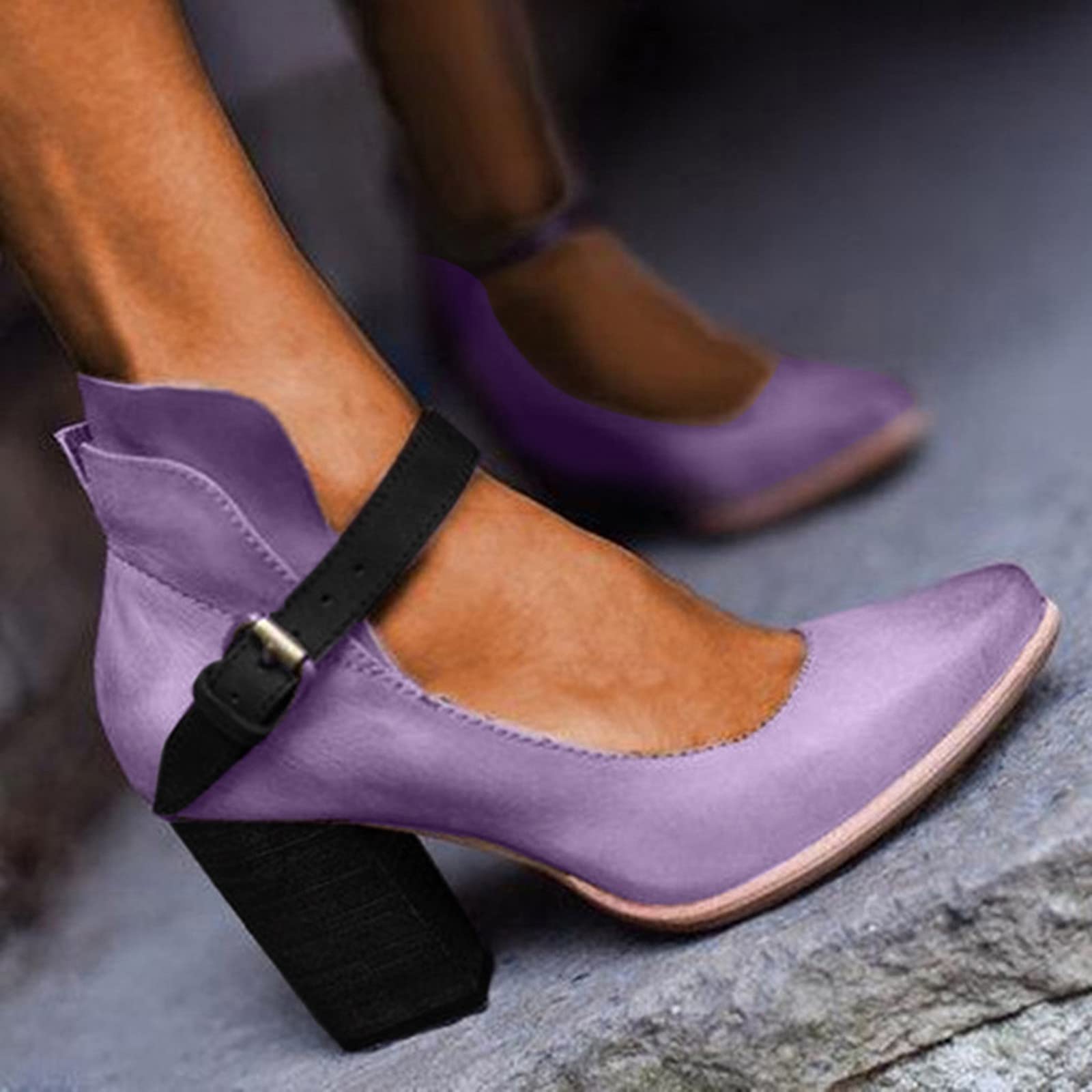 Pumps High Heels for Women Sexy, Fashion Solid Color Chunky Heel Pointed Toe Pumps Comfortable Slip-on Spring Summer Dressy Pumps Shoes for Women and Ladies