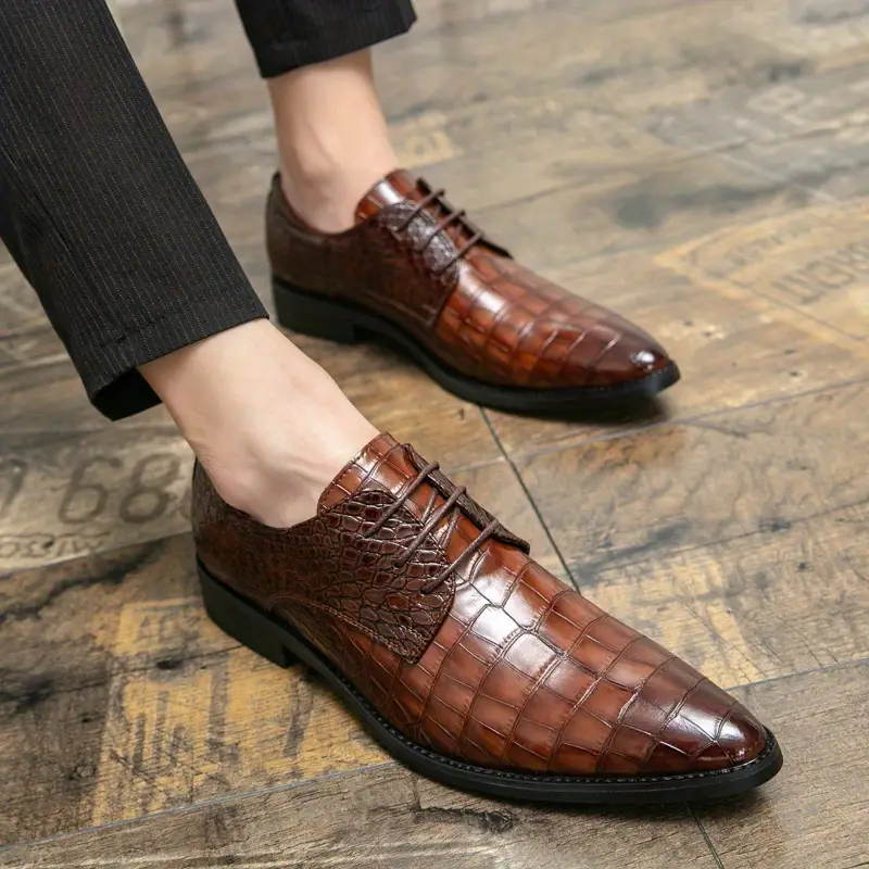 formal dress shoes crocodile embossed pointed top durable details 9