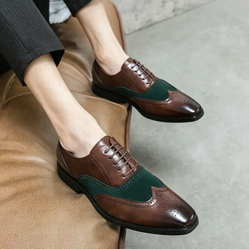 mens formal dress wing tip brogue shoes breathable anti skid lace up oxford shoes for business office wedding party spring summer and autumn men s shoes temu details 1