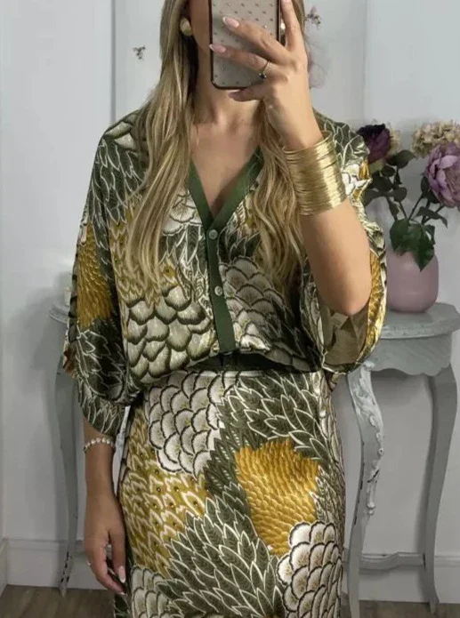Elegant V-Neck-Two-Piece Dress
